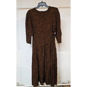Vintage Joni Blair Bronze Paisley Damask Drop Waist Midi Dress Womens 13 Rayon